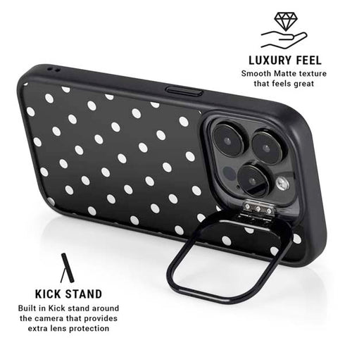 Black and White Polka Dots iPhone 16 Pro Kickstand Case